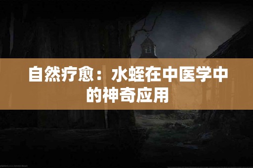 自然疗愈：水蛭在中医学中的神奇应用